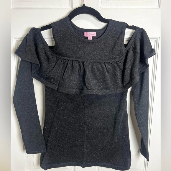 Lilly Pulitzer Cold Shoulder Sweater Women’s XS Black Metallic Peplum - Picture 2 of 4